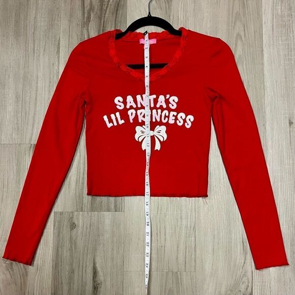Sugar Thrillz x Dolls Kill Santa’s Lil Princess top glittery graphic sz S - Picture 10 of 14